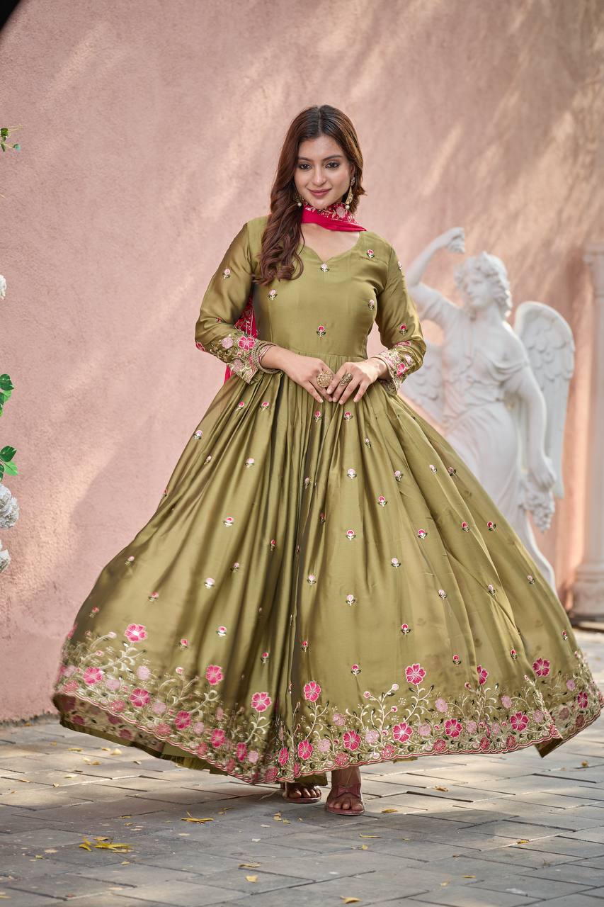 Zayna Garden Glory Olive Ensemble Gown
