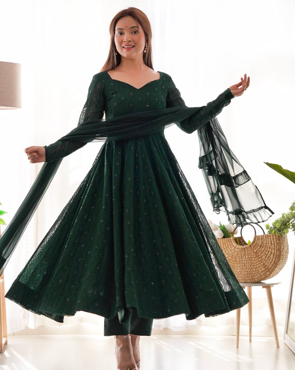 Deep Forest Green Embroidered Anarkali Suit