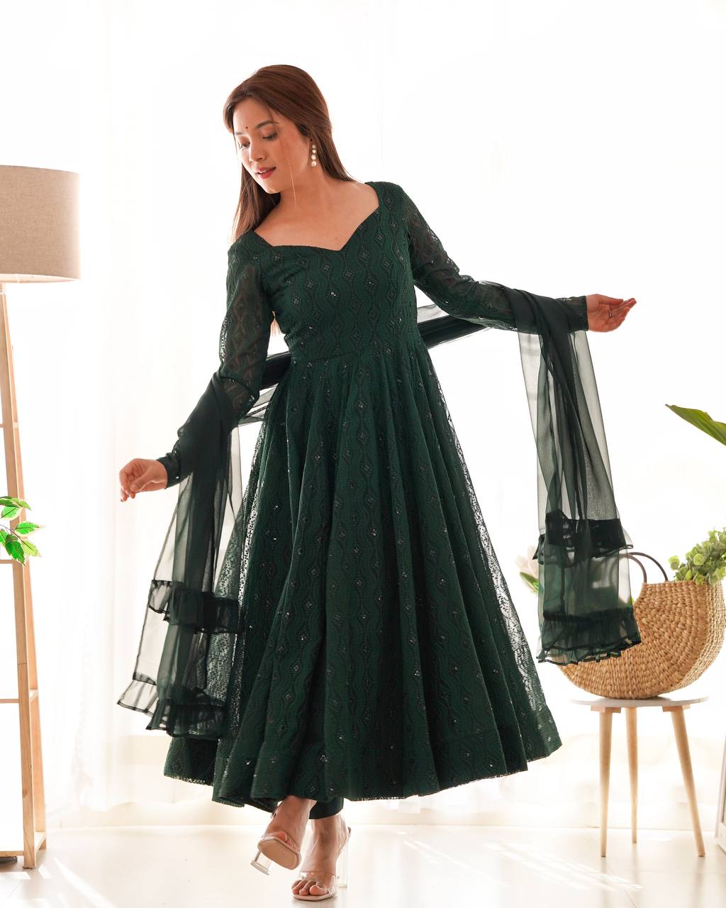 Deep Forest Green Embroidered Anarkali Suit