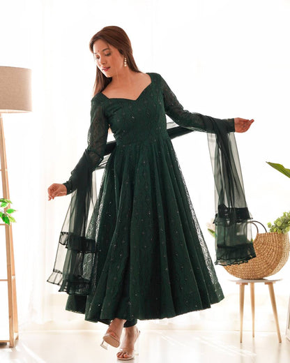 Deep Forest Green Embroidered Anarkali Suit