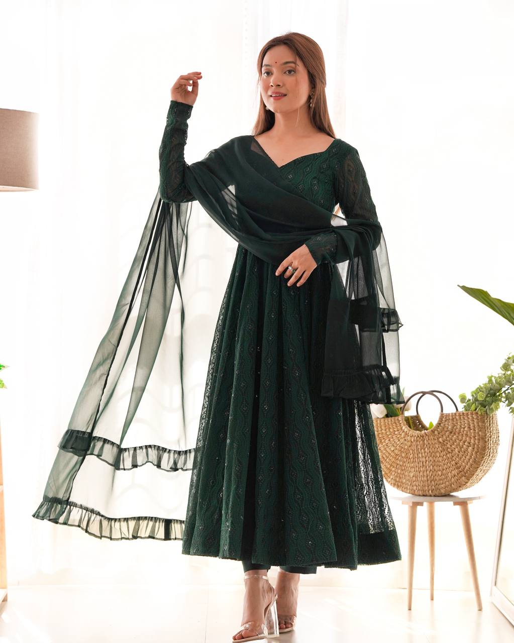Deep Forest Green Embroidered Anarkali Suit