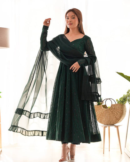 Deep Forest Green Embroidered Anarkali Suit