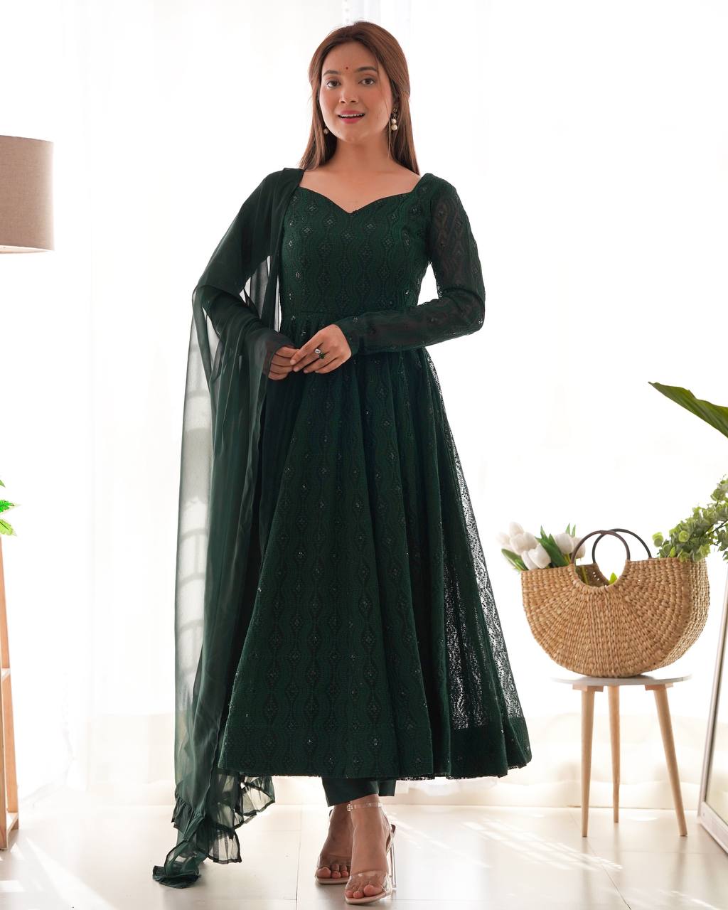 Deep Forest Green Embroidered Anarkali Suit