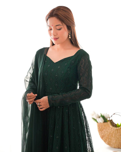 Deep Forest Green Embroidered Anarkali Suit