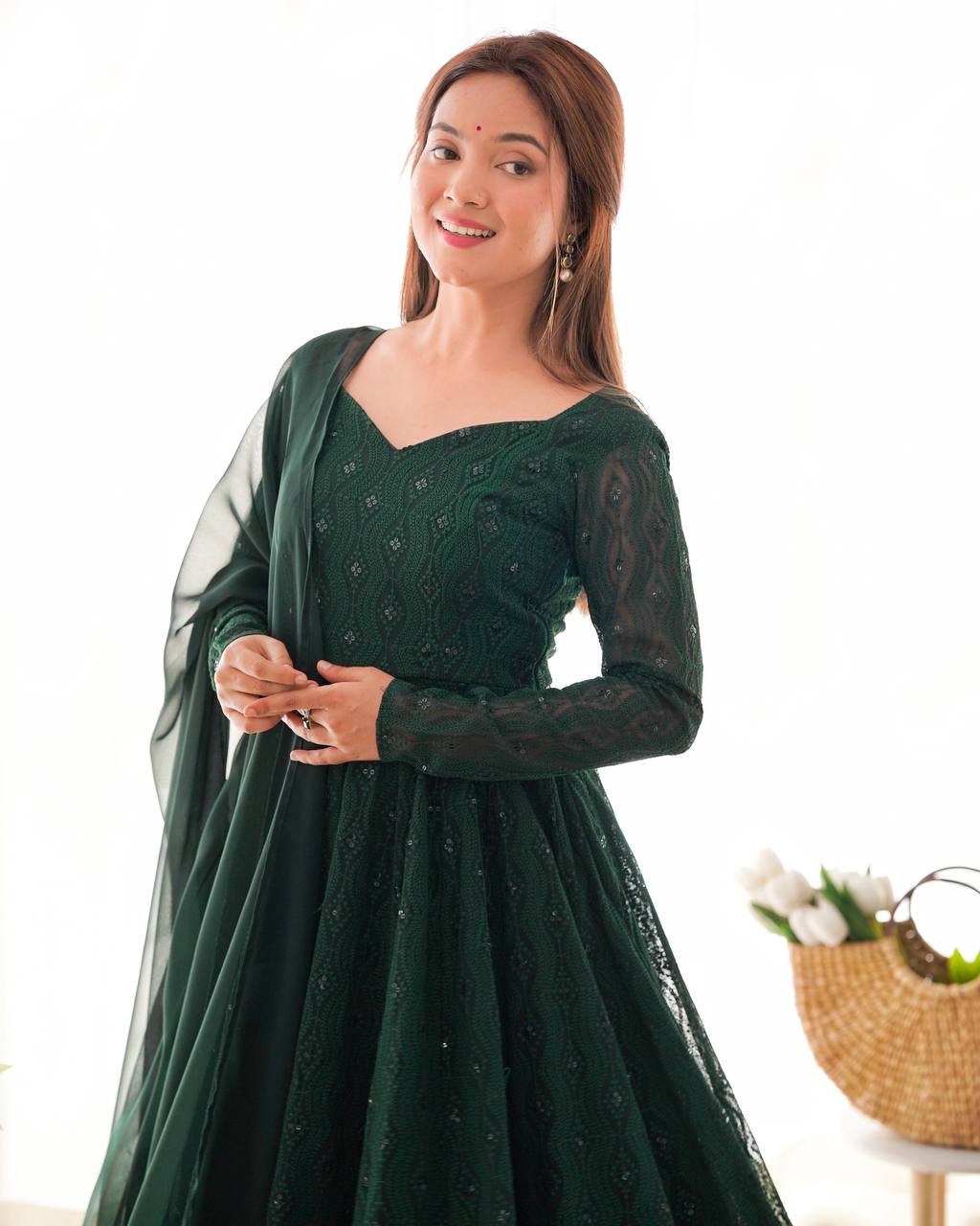 Deep Forest Green Embroidered Anarkali Suit