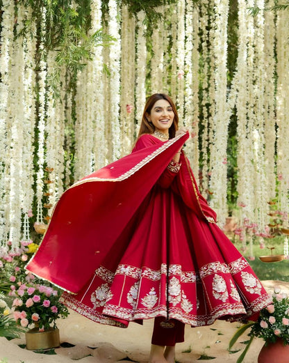 Diva Maroon Roman Silk Designer Graceful  Anarkali