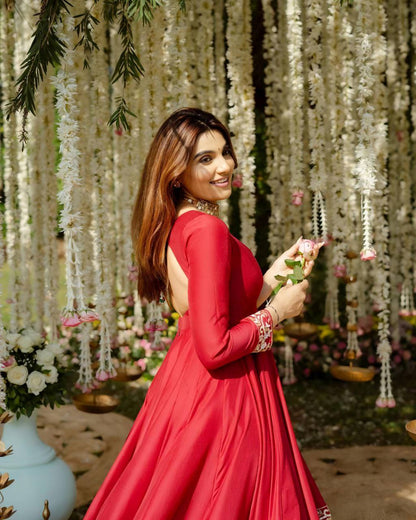 Diva Maroon Roman Silk Designer Graceful  Anarkali