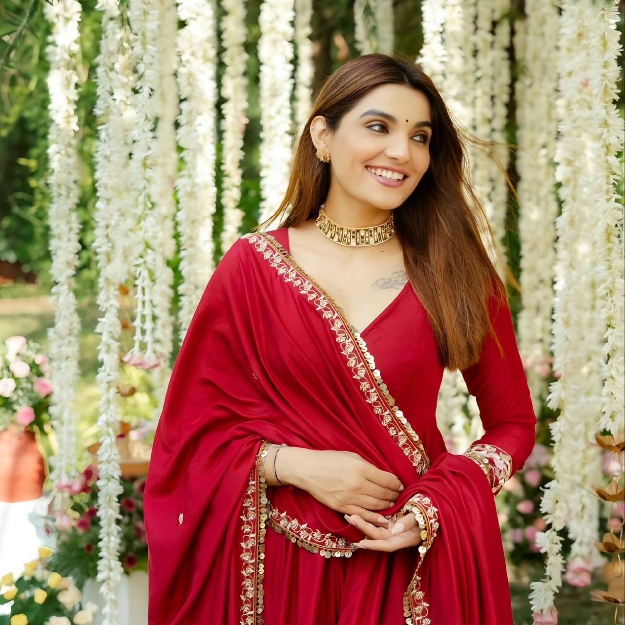 Diva Maroon Roman Silk Designer Graceful  Anarkali