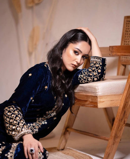 Afsara Velvet Signature Embroidered Kurti Plazzo Set