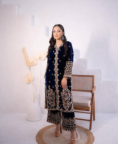 Afsara Velvet Signature Embroidered Kurti Plazzo Set