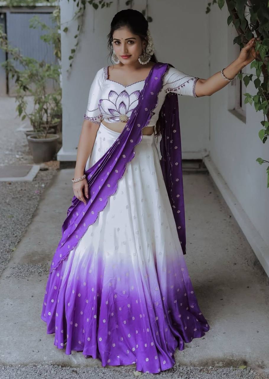 Inara White-to-purple Tradition Style Lehenga
