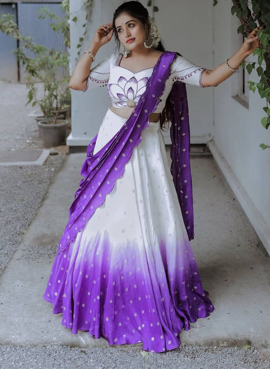 Inara White-to-purple Tradition Style Lehenga