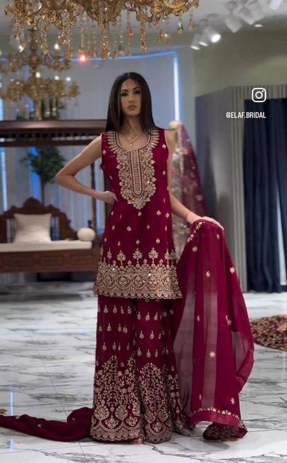 Royalty Vibrant Partywear Fox Georgette Sharara Suit