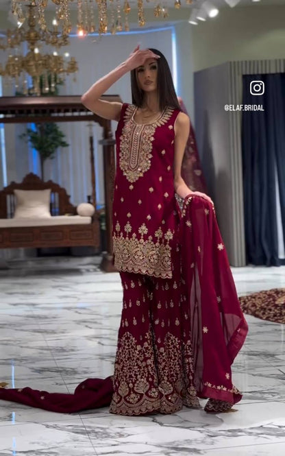 Royalty Vibrant Partywear Fox Georgette Sharara Suit