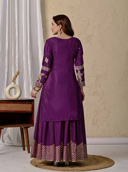 Ziya Purple Chinnon Silk Party Wear Sharara