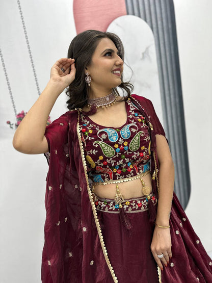 Vaidehi  Embroidered Crop Top With Floral Lahenga Choli