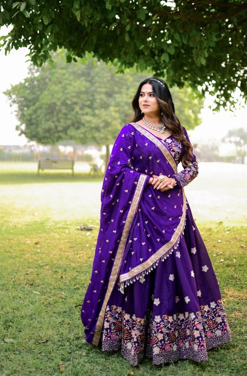 Kalki purple Designer Pure Chinon Lahenga