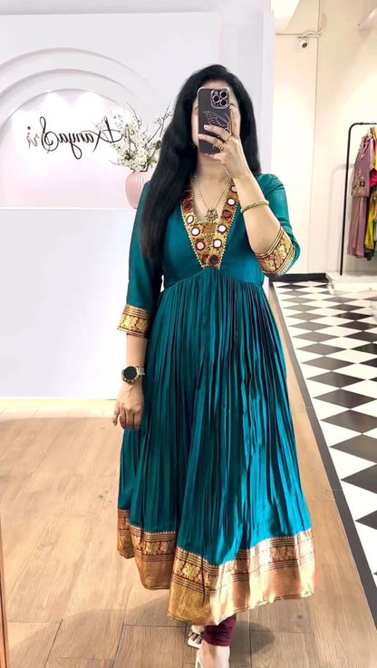 Golden Hour Glamour: Handcrafted Mirror Neckline Gown