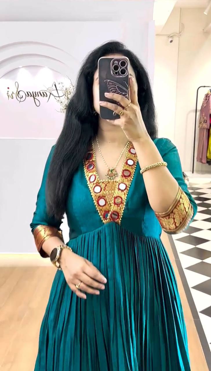 Golden Hour Glamour: Handcrafted Mirror Neckline Gown