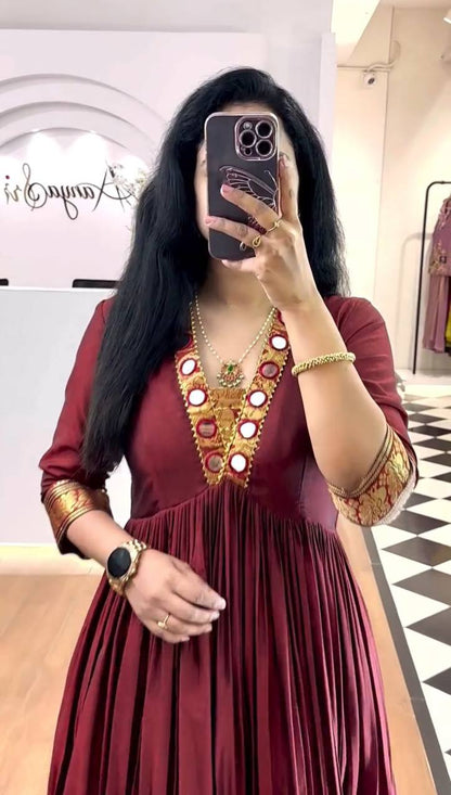 Golden Hour Glamour: Handcrafted Mirror Neckline Gown