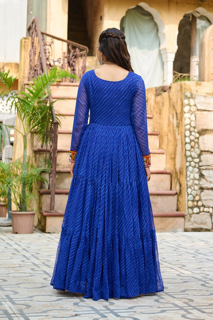 Navrang Twirl Magic: Mirror Embroidered Tiered Flare Gown