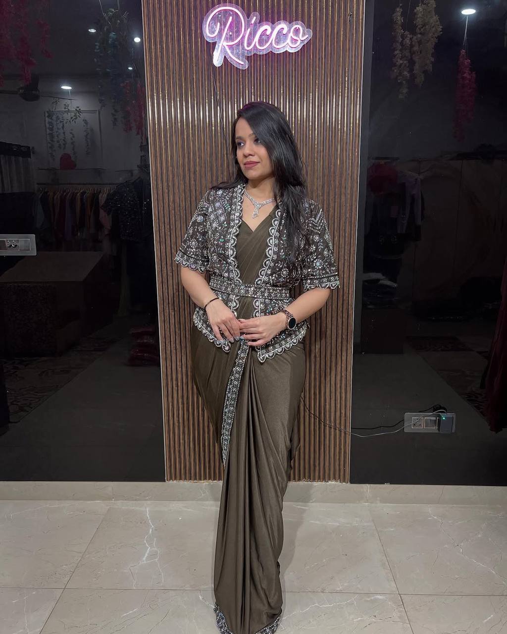 New Fancy Ready To Wear Star Georgette Sequence Work Saree