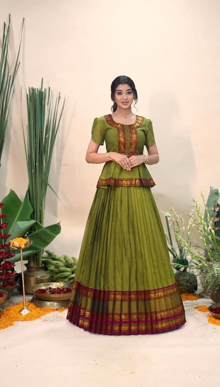 Kavya Mahendi Designer Jequrd Silk Lehngha Top