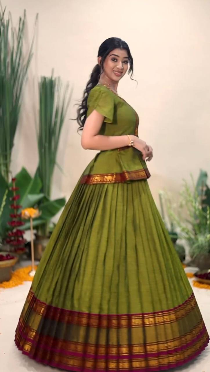 Kavya Mahendi Designer Jequrd Silk Lehngha Top