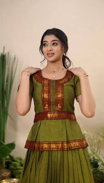 Kavya Mahendi Designer Jequrd Silk Lehngha Top