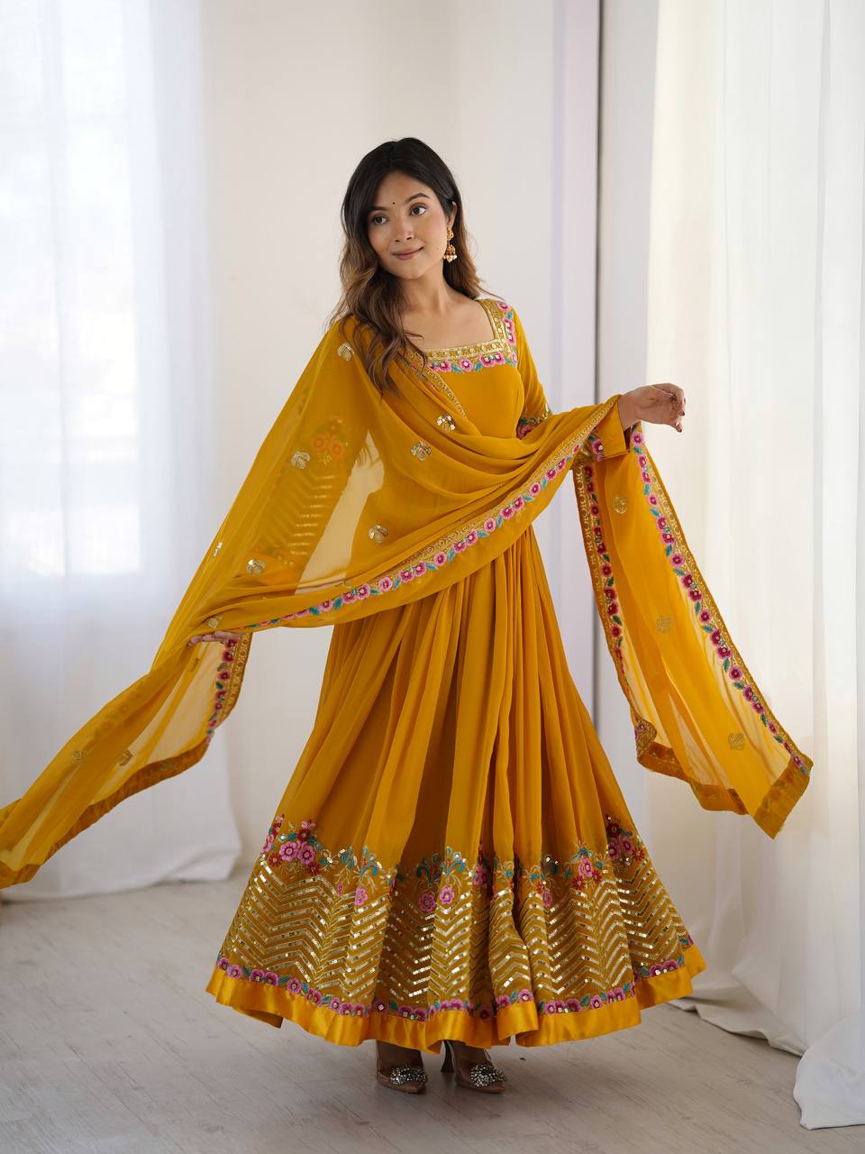 Riwaayat Mustard Designer Party Wear Gown