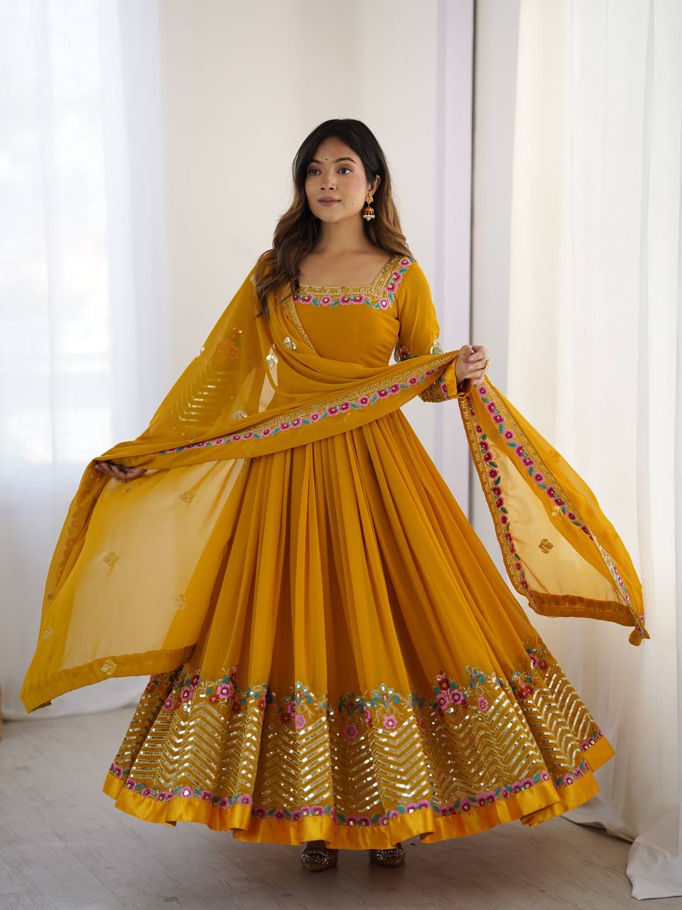 Riwaayat Mustard Designer Party Wear Gown