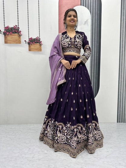 Peacock Embroidered Purple Lehenga Choli