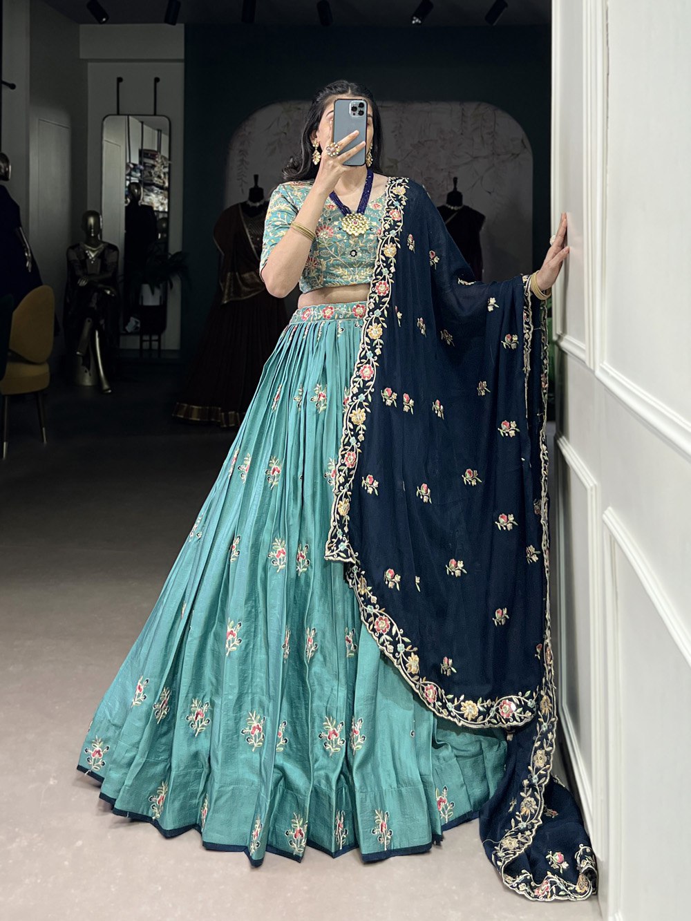 Sky Blue Lehenga choli With Multicolor Thread Embroidery