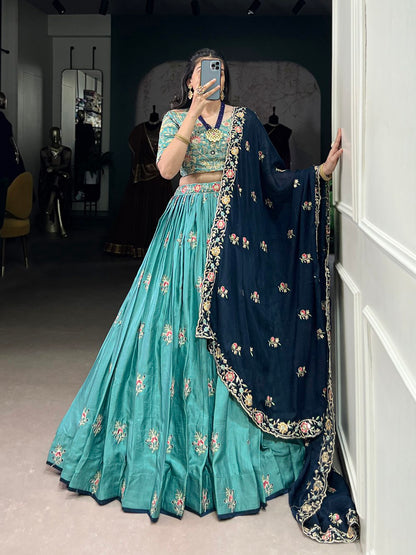 Sky Blue Lehenga choli With Multicolor Thread Embroidery