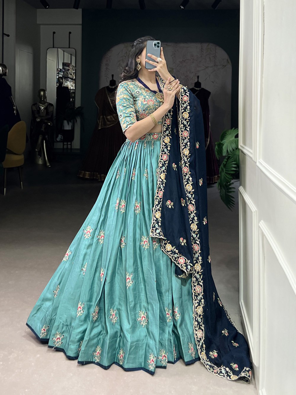 Sky Blue Lehenga choli With Multicolor Thread Embroidery