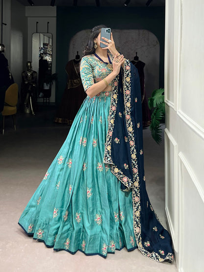 Sky Blue Lehenga choli With Multicolor Thread Embroidery