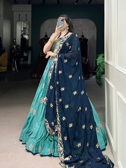Sky Blue Lehenga choli With Multicolor Thread Embroidery
