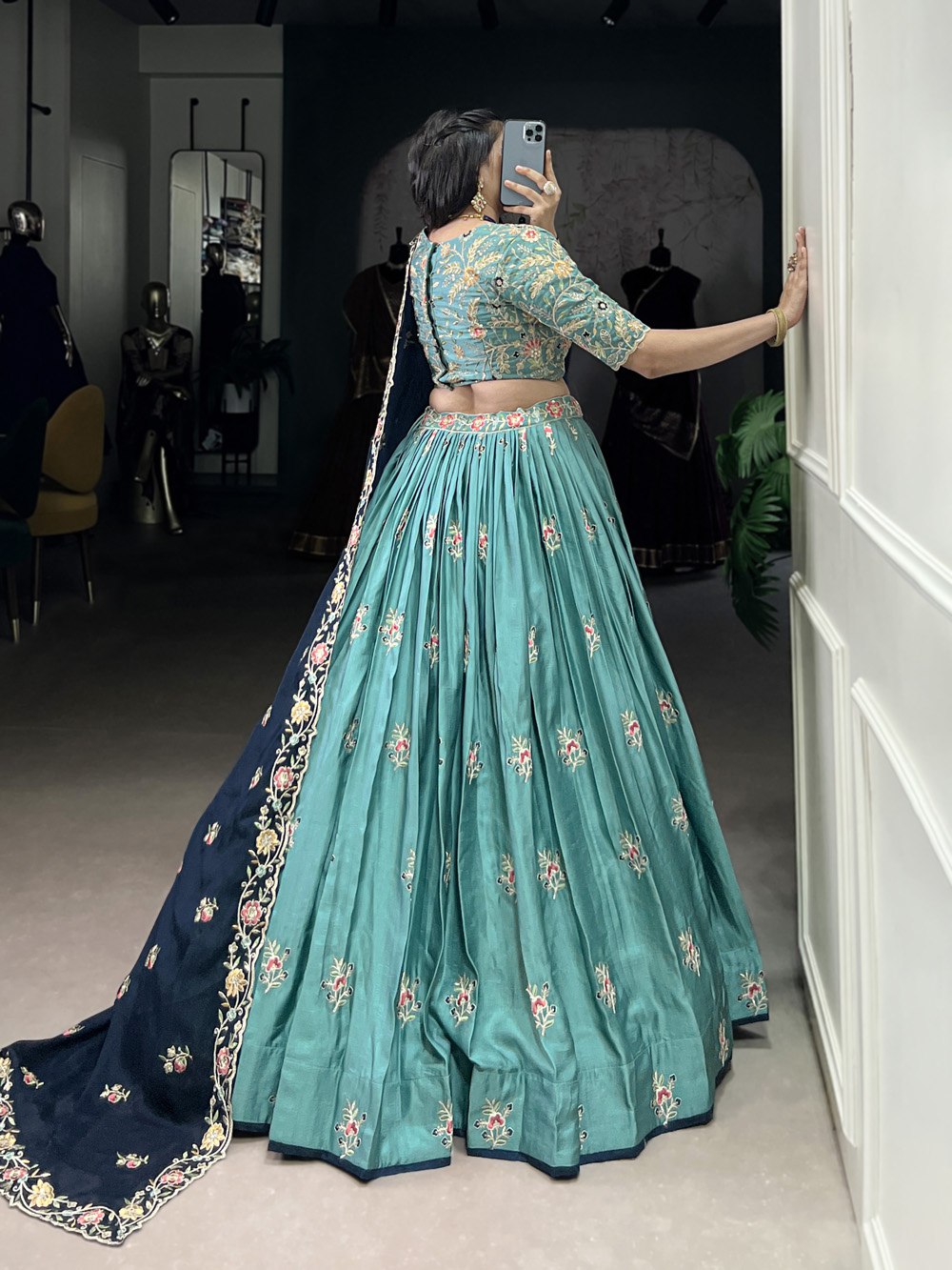 Sky Blue Lehenga choli With Multicolor Thread Embroidery