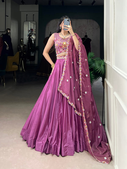 Magenta Silk Lehenga With Sequins Embroidery Work