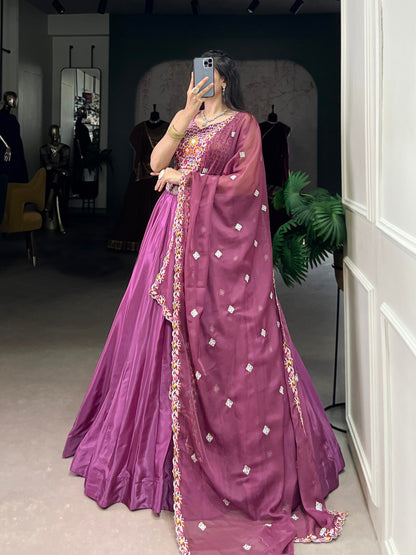 Magenta Silk Lehenga With Sequins Embroidery Work