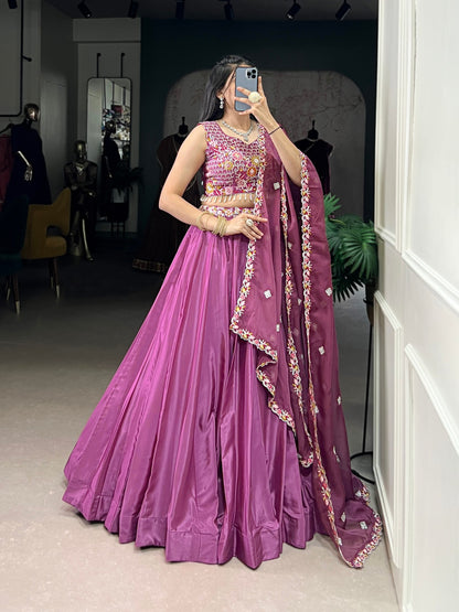 Magenta Silk Lehenga With Sequins Embroidery Work