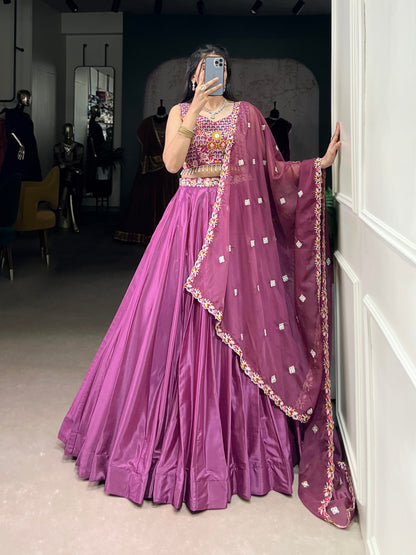 Magenta Silk Lehenga With Sequins Embroidery Work