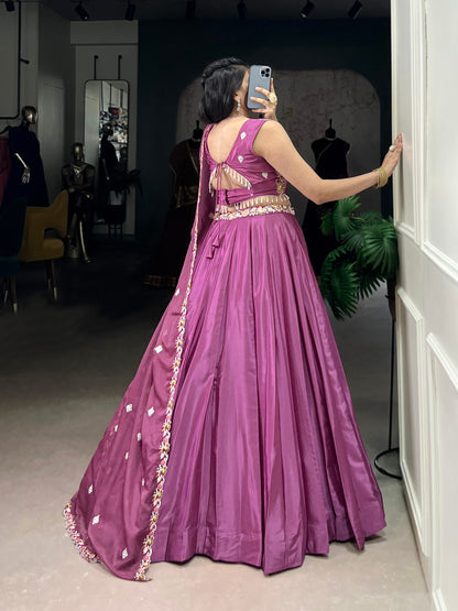 Magenta Silk Lehenga With Sequins Embroidery Work
