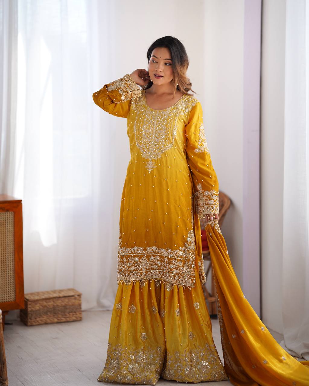 Aarnica Chinon silk Designer Party Wear Sharara