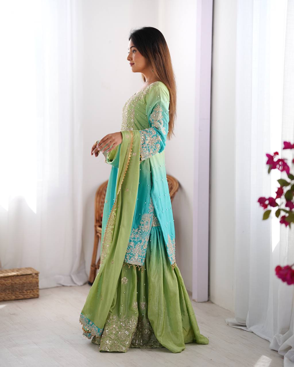 Aarnica Chinon silk Designer Party Wear Sharara