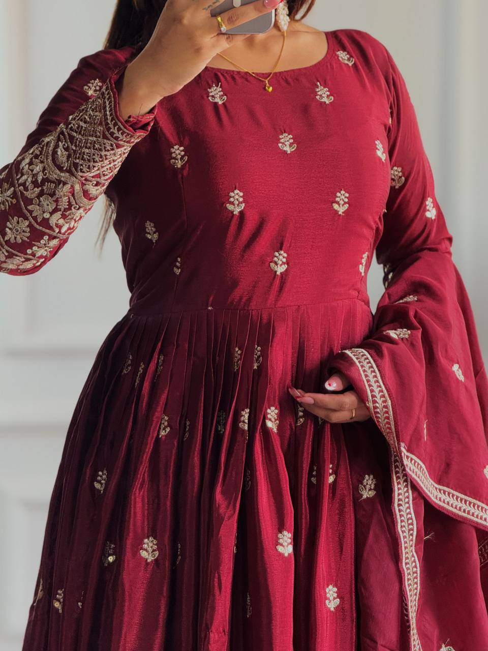 Mehr-e-Gul Traditional Maroon Gown
