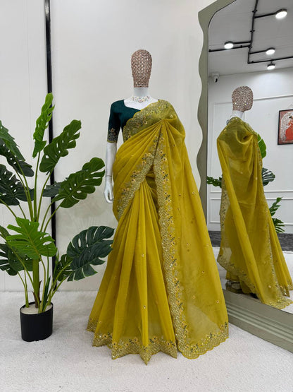 The Sophistication of Crunchy Silk Mustard Saree