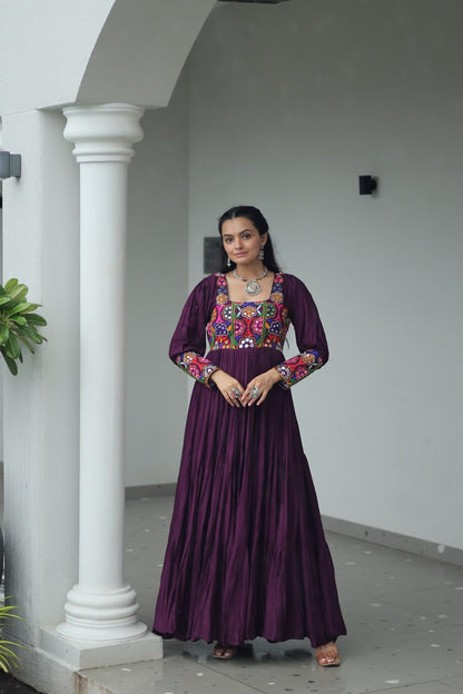 Reyon Kutchi Gamthi Tiered Flair Anarkali Gown