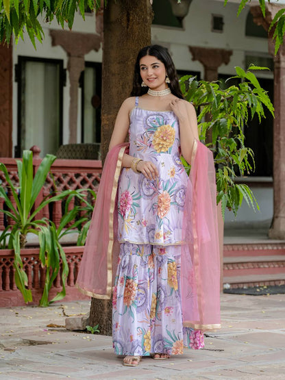Blush Garden Bloom Sharara Set with Net Dupatta