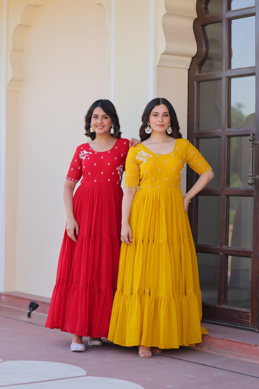Inaaya Sunshine & Rose Embroidered Layered Gown Set